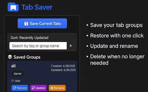 Tab Saver :: Save and restore groups of tabs for easy access