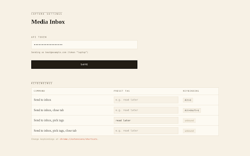 links.humane.tools :: Save the current tab to links.humane.tools with a click or a keybinding.