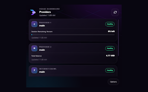 Usage Dashboard :: Browser companion for Usage Dashboard provider telemetry.