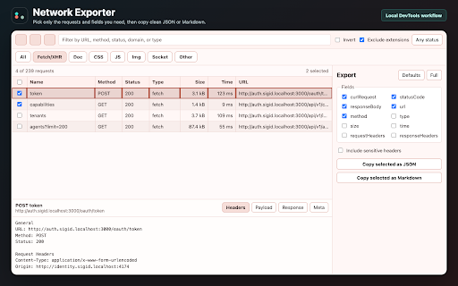 Network Exporter :: Select DevTools network requests and copy focused JSON or Markdown exports.