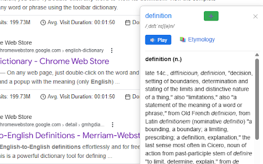 English Word Dictionary & Etymology Lookup :: Highlight any English word to get its meaning, real-voice pronunciation and etymology.