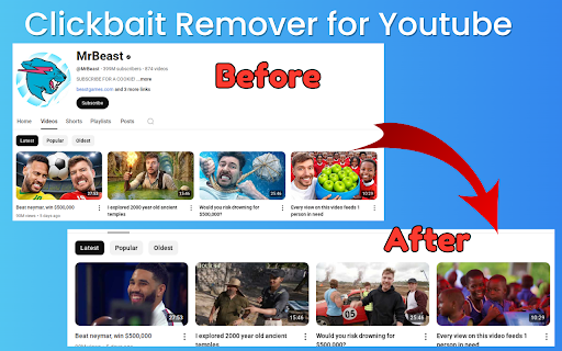 YouTube Clickbait Remover :: Remove clickbait from YouTube! Replace flashy thumbnails with actual video frames and normalize sensationalized titles.