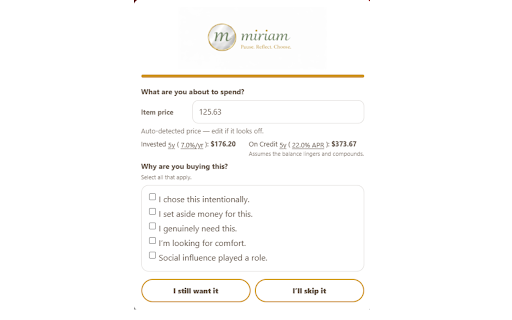 Miriam :: Miriam — Pause before checkout