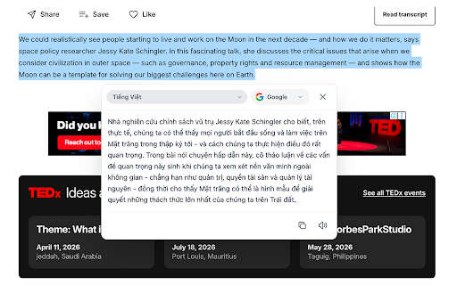 Simple Translate :: Quickly translate selected text — Google or Microsoft.