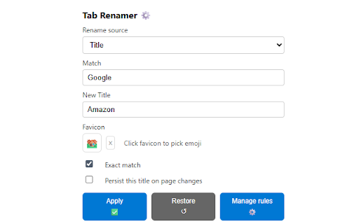 Best Tab Renamer :: Rename browser tabs by URL or original title and set favicon to an emoji.