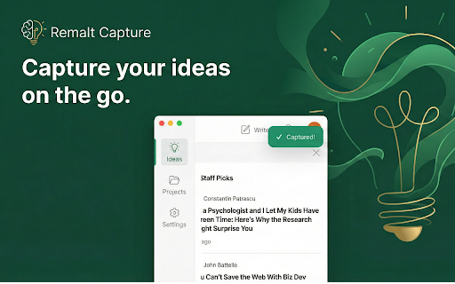 Remalt Capture :: Capture ideas in one click. Save anything you find while browsing - links, quotes, research - straight into your Remalt account.