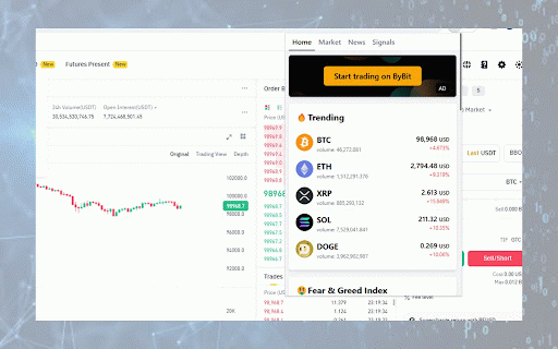 Crypto Trading Helper :: A powerful Chrome extension for crypto traders. Monitor real-time market trends, Fear & Greed Index, live news, Market Signals.