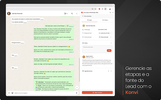 Konvi para WhatsApp Web :: Integre o WhatsApp Web ao Konvi: gerencie leads, conversas e respostas automáticas direto da aba do WhatsApp.