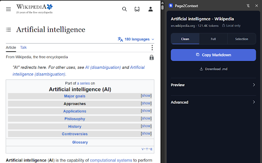 Page2Context :: Turn the current webpage into clean, local AI-ready Markdown.