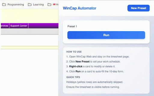 WinCap Timesheet Autofill :: This extension autofills your WinCap timesheet