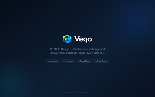 Veqo — HTML to Design :: Veqo — Capture any webpage and import it into Figma as editable design. Auto-scrolls, extracts components and builds design systems.