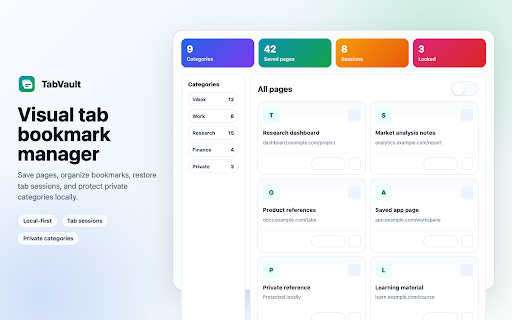 TabVault - Tab Bookmark & Session Manager :: Save, organize, classify, and privately protect browser tabs, bookmarks, and tab sessions locally.