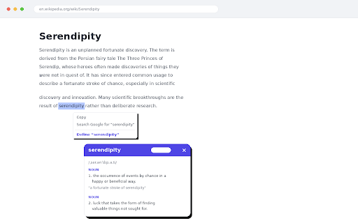 Quick Dictionary :: Select any word on a webpage, right-click, and see its definition instantly.