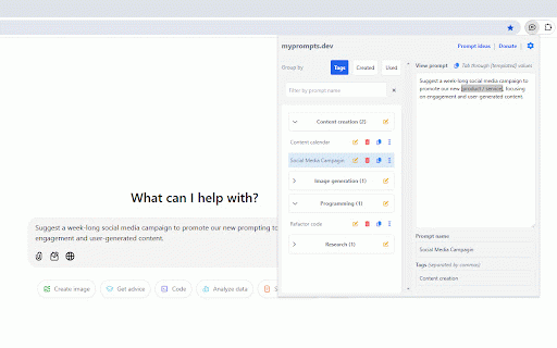 My prompts :: Save and use your AI prompts across various AI tools and websites.
