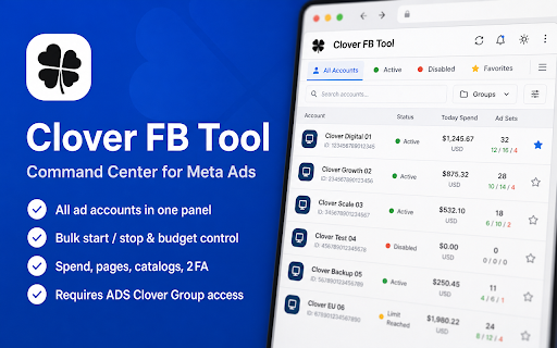Clover Tool :: Clover Tool helps track, analyze, and manage Facebook and Meta Ads campaigns from the browser.