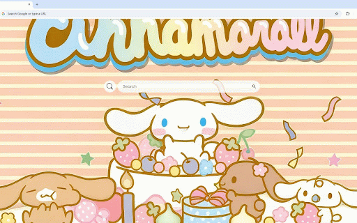 Cinnamoroll Aesthetic Live Wallpaper :: Cinnamoroll and puppy friends surrounded by colorful sweets on pink striped background.