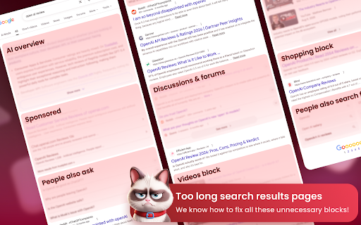 Google Cleaner - Remove Ads, AI, Sponsored :: Clean your Google Search Results. Disable AI overviews, Sponsored search Ads, social media widgets. Get your Google Page cleaned