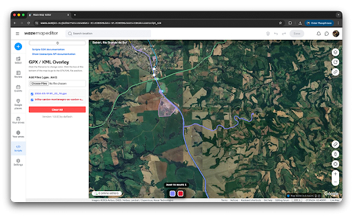 WME GPX Overlay :: eng: This extension overlays .gpx , .kml and geoJSON files onto the WME map to help create roads based on your tracklog.
It also…