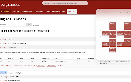 RegPlus :: Enhance USC WebReg with RateMyProfessors ratings, student reviews, course search, and ICS calendar export.