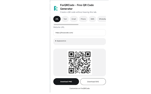 ForQRCode - Free QR Code Generator :: Create QR codes from the toolbar or right-click menu, then download PNG or SVG.