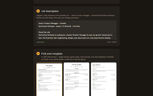 LandTheJobAI Job Clipper :: Clip any job posting — or your own LinkedIn profile — into LandTheJobAI for a tailored resume. Reads pages only on click.