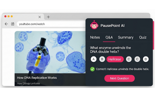 PausePoint AI :: Ask AI questions about any YouTube video using transcript context, visual context, live audio, and cloud-synced session storage.