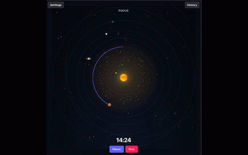 Orbits: Pomodoro assistant with planets :: Focus like a planet in orbit. Orbits is a lightweight Pomodoro timer with the solar system as your clock.