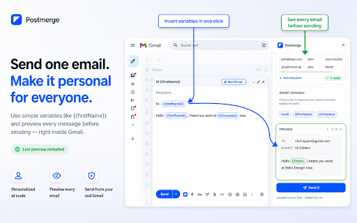 Postmerge :: Send personalized mail merges from your Gmail.