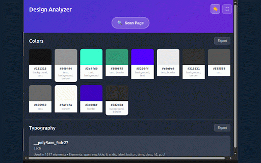 Design Analyzer - Extract Design Elements :: Extract colors, fonts, spacing, shadows & effects from any website. Export to CSS, JSON, Figma, Sketch. One-click design analysis.