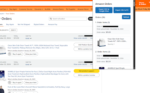 Amazon Orders Extension :: Export Amazon cart data to CSV