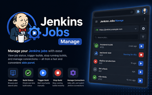 Jenkins Jobs Manage :: Jenkins jobs manager for viewing, searching, triggering, stopping, and monitoring builds.