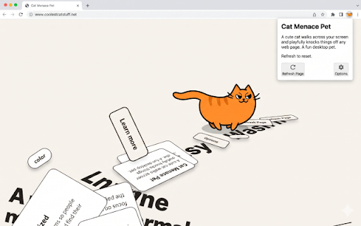 Cat on Screen: Cat Menace Pet :: A cute cat walks across your screen and playfully knocks things off any web page. A fun desktop pet. Refresh to reset.