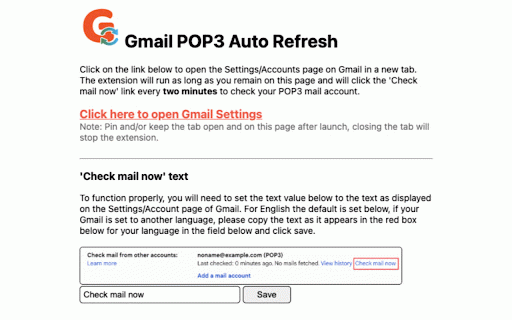 Gmail POP3 Auto Refresh :: A background refresh tool for automatically fetching your POP3 account email within Gmail every two minutes.