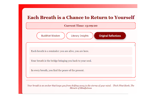 Each Breath is a Chance :: A Chrome extension offering 100 mindfulness quotes categorized into Buddhist Wisdom, Literary Insights