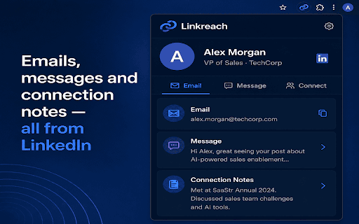 Linkreach :: Generate personalized cold emails, LinkedIn messages and connection notes from any LinkedIn profile in seconds using AI.