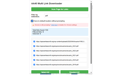 AA40 Multi Link Downloader :: Download multiple links at once from any webpage. By aposenteaos40.org