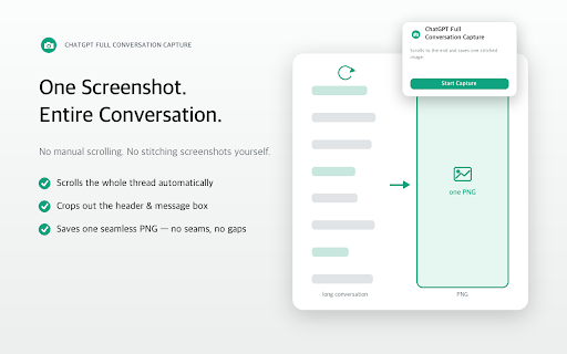 ChatGPT Full Conversation Capture :: Automatically scrolls through a ChatGPT conversation and captures it as one seamless stitched image.