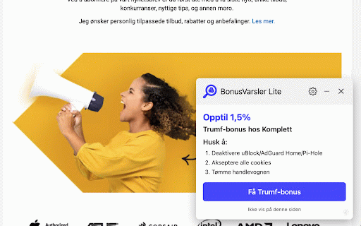 BonusVarsler :: Glem aldri cashback. Varsler om bonus via Trumf, OBOS, LOfavør, re:member, DNB m.fl. ved netthandel. Lett, rask, ingen sporing.