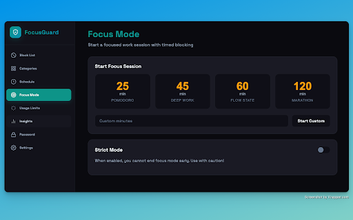 FocusGuard - Site Blocker :: Block distracting websites, boost productivity with schedules, focus mode, usage limits, and insights.