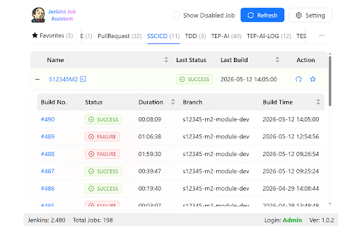 Jenkins Job Assistant :: Instantly monitor job status, track build history, and manage Jenkins builds with one click