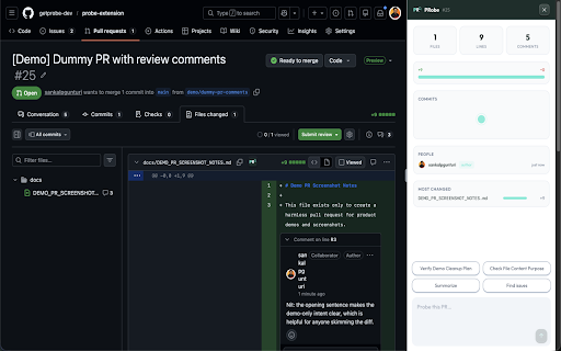PRobe :: AI review companion for GitHub PRs