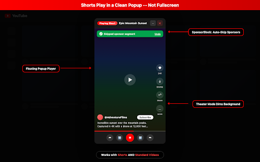 YouTube Popup Player :: Watch YouTube videos in a floating popup player. Block Shorts, filter content, keep recommendations.