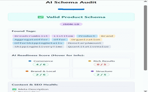 AI & Schema Auditor: SEO & JSON-LD Checker :: Instant SEO audit: Check JSON-LD Schema, Microdata, and verify site readiness for AI Agents (llms.txt).