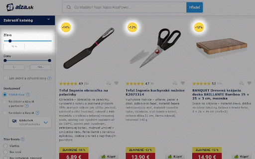 Alza Discount Filter :: Allows to filter items on alza.sk/cz based on the value of discount.