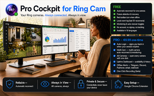 Pro Cockpit for Ring Cam :: Keeps your Ring camera live view online with automatic reconnect. Local, private, no tracking.
