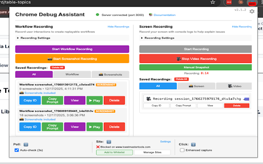 ChromeDebug MCP Assistant :: Record what your browser did - frames, clicks and console logs - for your AI assistant via MCP. 25 free recordings, optional PRO.