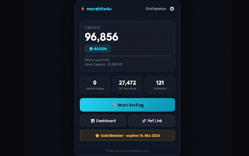 MoreHits4U — Traffic Dashboard :: Live credits, Orbit rank, Jackpot alerts — your morehits4u companion.
