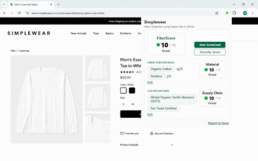 FiberScore: Find Safe and Healthy Clothing :: The browser extension analyzes product pages and automatically scores clothing items based on health and safety as you shop online.