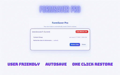 FormSaver Pro :: Automatically saves text inputs and forms and restores them when needed.