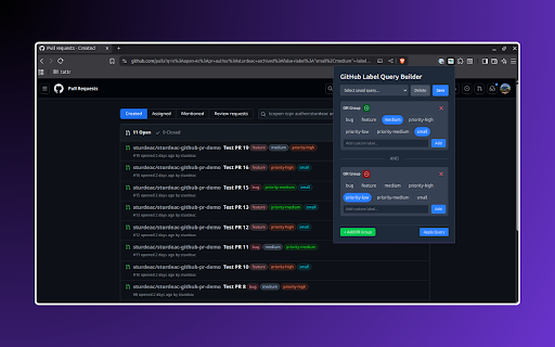 GitHub PR Label Filter Tool :: A Chrome extension to filter GitHub pull requests by labels.